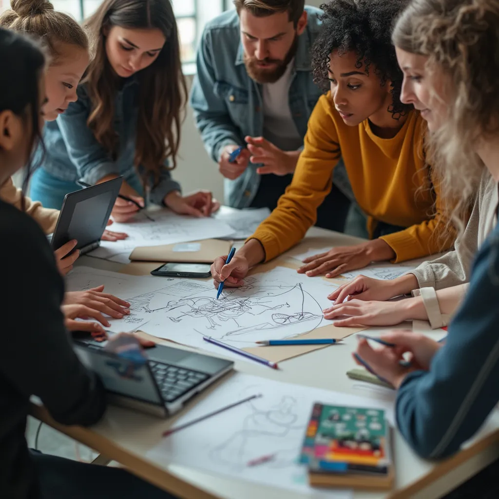 Estudiantes colaborando en proyecto de diseño